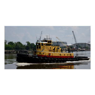 Sleepboot aan het werk bij de rivier perfect poster