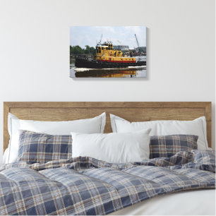 Sleepboot werkend aan de rivier canvas afdruk