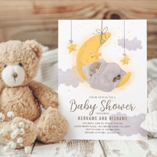 Sleepende Teddy Bear Moon Stars Neutraal Baby show Kaart