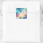 Sleeping Arctic Fox in Magical Pastel Cloud Vierkante Sticker (Tas)