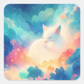 Sleeping Arctic Fox in Magical Pastel Cloud Vierkante Sticker (Voorkant)