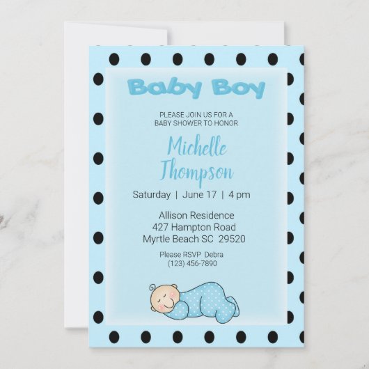 Sleeping Baby Boy Shower-uitnodiging Kaart (Voorkant)