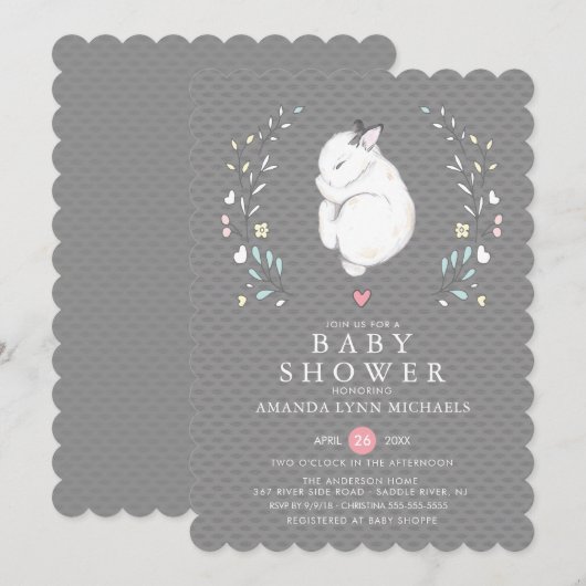 Sleeping Bunny Baby shower Invitation Kaart (Voorkant / Achterkant)