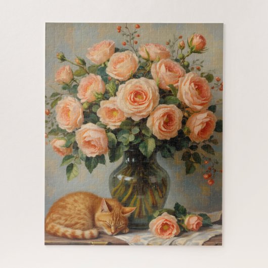 Sleeping Cat and Roses Legpuzzel (Verticaal)