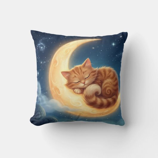 Sleeping Cat on Moon Nursery Throw Pillow Kussen (Voorkant)