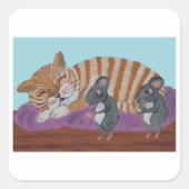 Sleeping Cat with Sneaky Mice Vierkante Sticker (Voorkant)