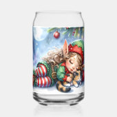 Sleeping Christmas Elf met Calico Kitten Blikvorm Glas (Achterkant)