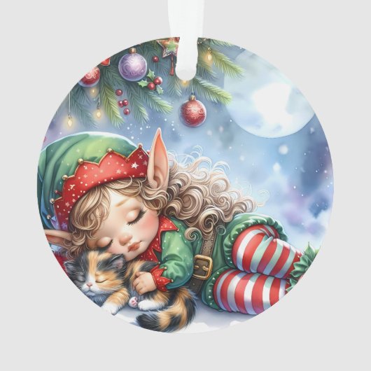 Sleeping Christmas Elf with Calico Kitten (dos)