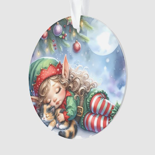 Sleeping Christmas Elf with Calico Kitten (devant)