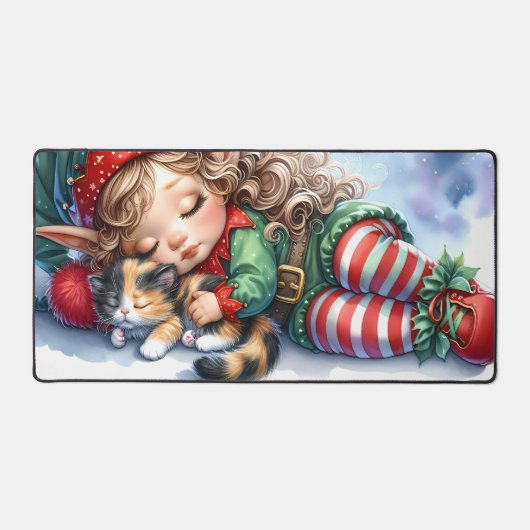Sleeping Christmas Elf with Calico Kitten (Recto)