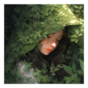Sleeping Forest Girl Anime Foto Afdruk