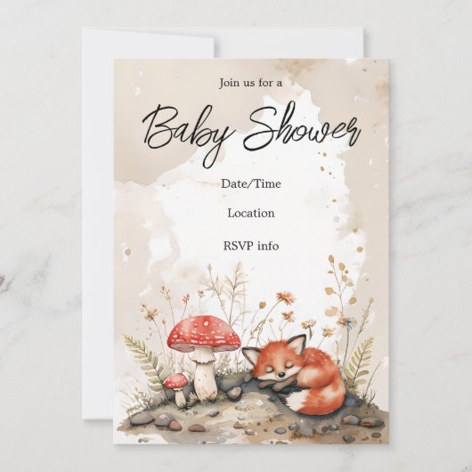 Sleeping Fox Baby shower Uitnodiging (Voorkant)