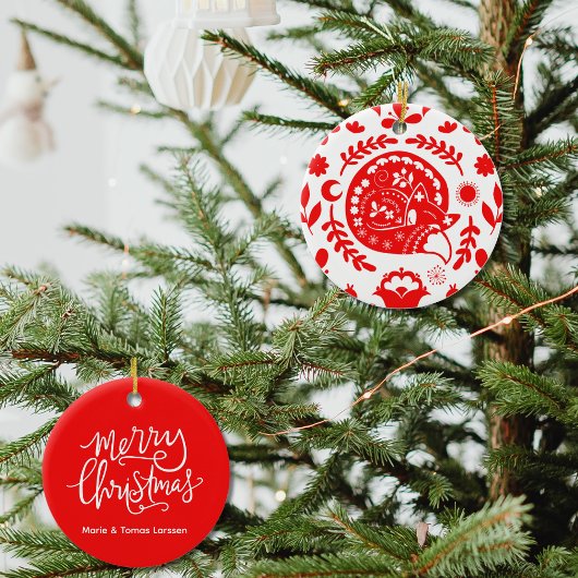 Sleeping Fox Folk Art Custom Keramisch Ornament