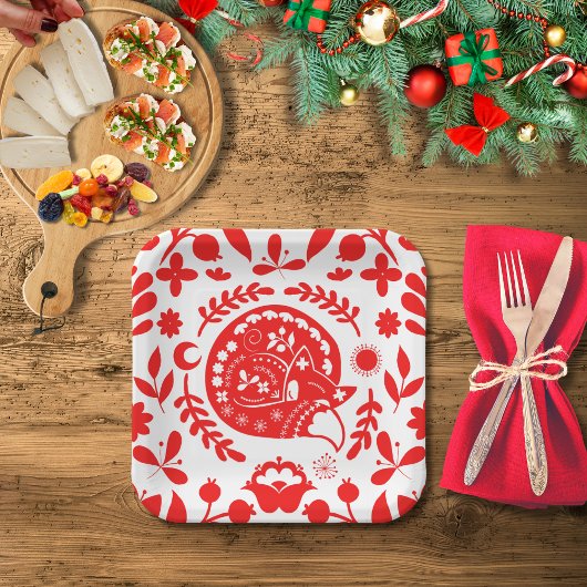 Sleeping Fox Folk Art Papieren Bordje