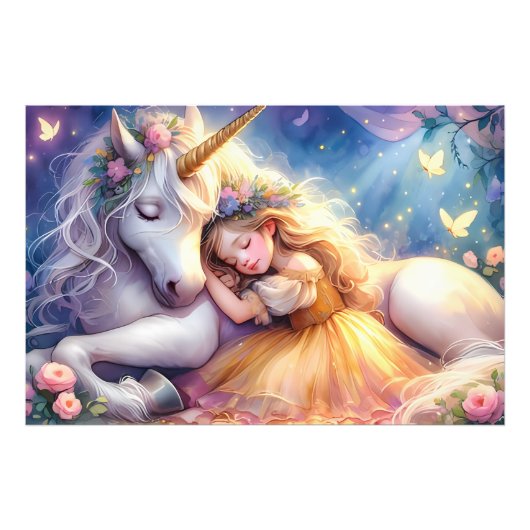 Sleeping Girl Unicorn Dreamscape Foto Afdruk (Voorkant)