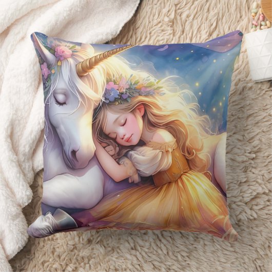 Sleeping Girl Unicorn Dreamscape Kussen (Deken)
