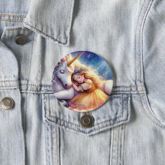 Sleeping Girl Unicorn Dreamscape Ronde Button 7,6 Cm (In situ)