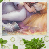 Sleeping Girl Unicorn Dreamscape Theedoek (Gevouwen)