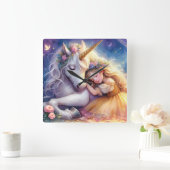 Sleeping Girl Unicorn Dreamscape Vierkante Klok (Huis)