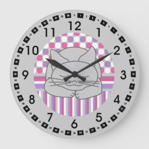 Sleeping Gray Cat Patterned Oval Large Clock Grote Klok