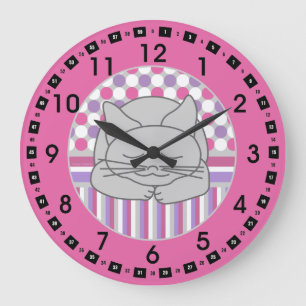 Sleeping Gray Cat Patterned Oval Large Clock Grote Klok