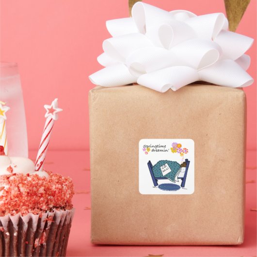 Sleeping Groundhog Dromen van de lente Vierkante Sticker (Feest)