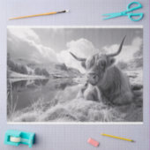 Sleeping Highland Koe zwart-wit decoupage Tissuepapier (Craft)