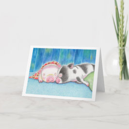 Sleeping Mini Pigs Piglets Folded Greeting Card Kaart