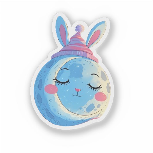 Sleeping Moon Sticker met Bunny Pet en Sparkly S (Voorkant)