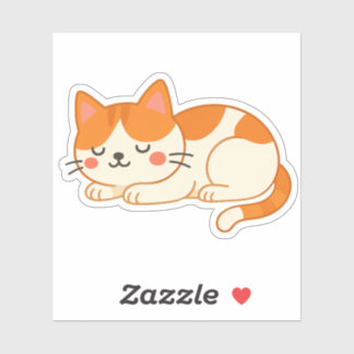 Sleeping Orange and White Cat – Cute Cartoon Style Sticker
