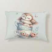 Sleeping Owl in Stacked Floral Teacups Accent Kussen (Achterkant)