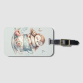 Sleeping Owl in Stacked Floral Teacups Bagagelabel (Voorkant (horizontaal))
