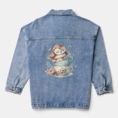 Sleeping Owl in Stacked Floral Teacups Denim Jacket (Achterkant)