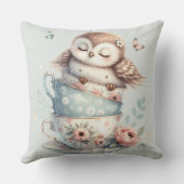 Sleeping Owl in Stacked Floral Teacups Kussen (Achterkant)