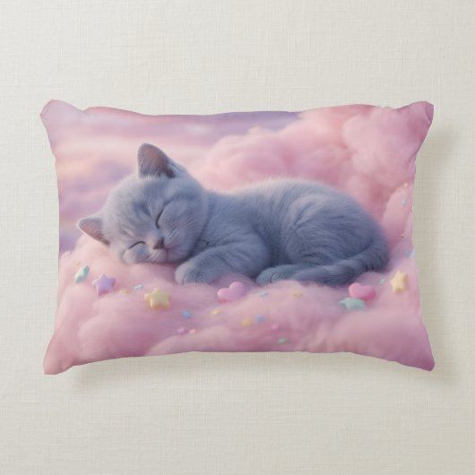 Sleeping Pastel Kitten on Fluffy Pink Clouds Art Accent Kussen (Voorkant)