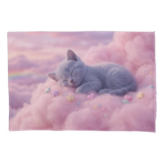Sleeping Pastel Kitten on Fluffy Pink Clouds Art Kussensloop (Voorkant)