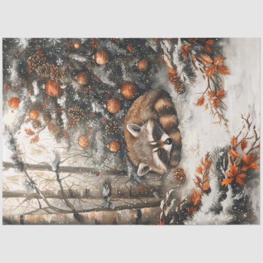 Sleeping Raccoon Rustic Christmas Decoupage Tissuepapier (Voorkant)
