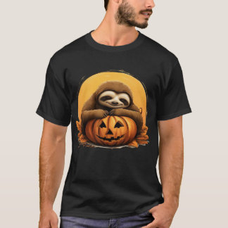 Sleeping Sloth and Halloween Pumpkin Classic T-Shi T-shirt