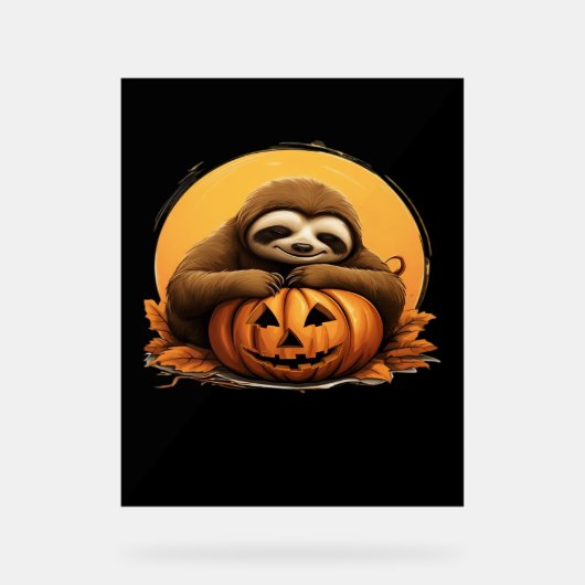 Sleeping Sloth en Halloween Pumpkin Classic T-Shi Acryl Bord (Voorkant)