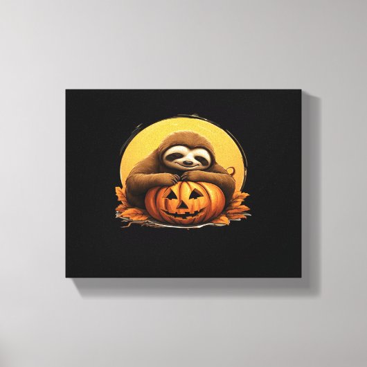 Sleeping Sloth en Halloween Pumpkin Classic T-Shi Canvas Afdruk (Voorkant)