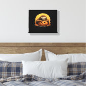 Sleeping Sloth en Halloween Pumpkin Classic T-Shi Canvas Afdruk (Insitu (Slaapkamer))