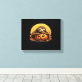 Sleeping Sloth en Halloween Pumpkin Classic T-Shi Canvas Afdruk (Insitu (Houten vloer))