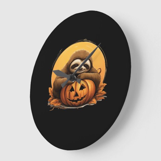 Sleeping Sloth en Halloween Pumpkin Classic T-Shi Grote Klok (Hoek)