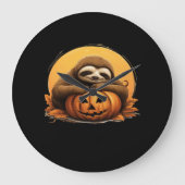 Sleeping Sloth en Halloween Pumpkin Classic T-Shi Grote Klok (Voorkant)