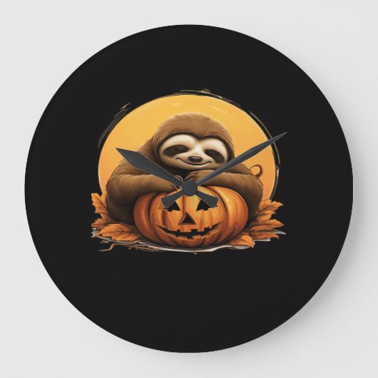 Sleeping Sloth en Halloween Pumpkin Classic T-Shi Grote Klok (Voorkant)