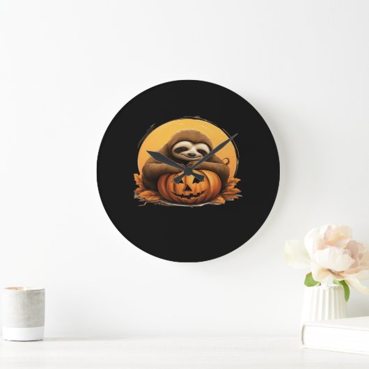 Sleeping Sloth en Halloween Pumpkin Classic T-Shi Grote Klok (Huis)