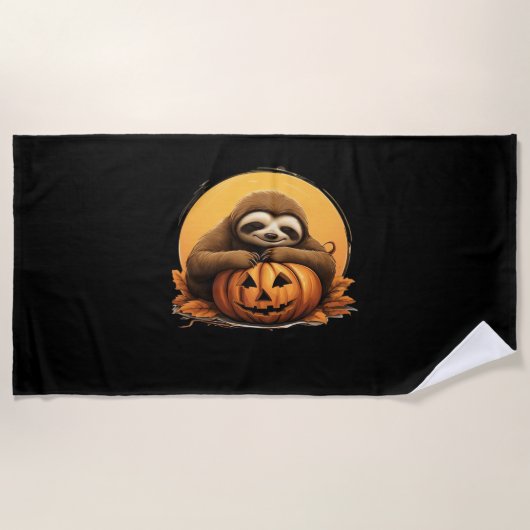 Sleeping Sloth en Halloween Pumpkin Classic T-Shi Strandlaken (Voorkant)