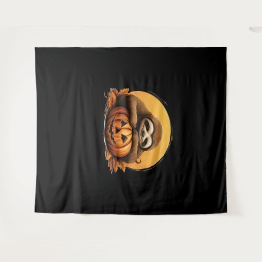 Sleeping Sloth en Halloween Pumpkin Classic T-Shi Wandkleed (Voorkant (horizontaal))