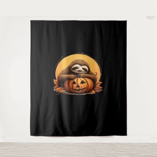 Sleeping Sloth en Halloween Pumpkin Classic T-Shi Wandkleed (Voorkant)