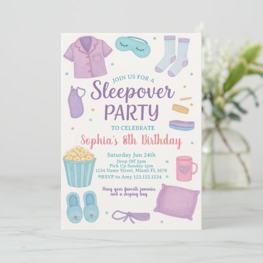 Sleepover Invitation anniversaire pour les filles (Debout devant)